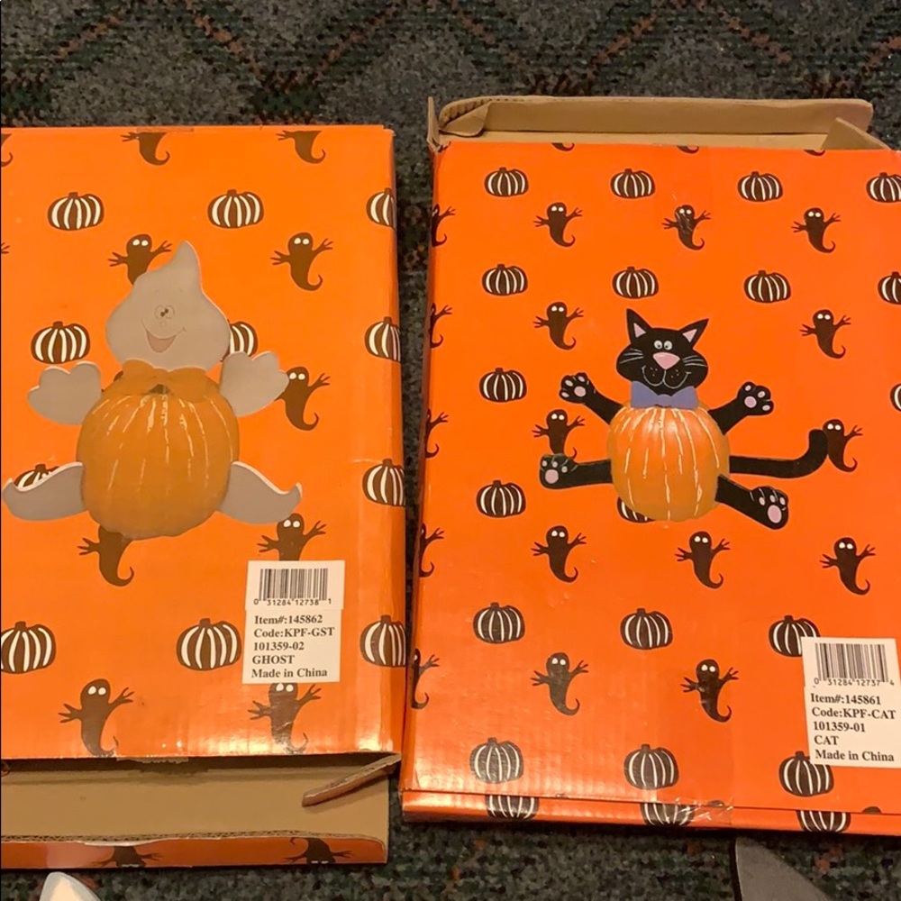 Set of 2 wooden ghost&cat pumpkin decorating kits